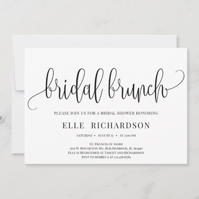 Elegant rustic calligraphy lettering bridal brunch invitation (Front)