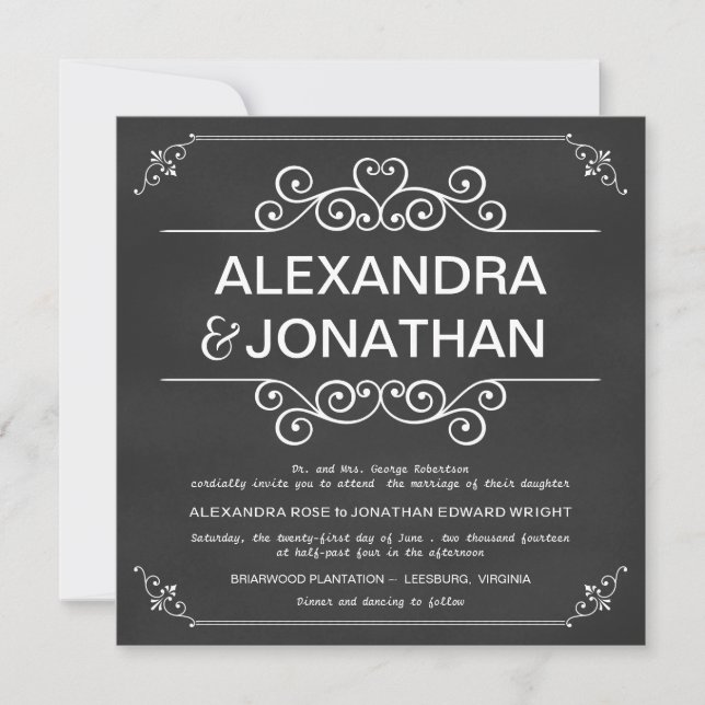 Elegant Rustic Chalkboard Wedding Invitations (Front)