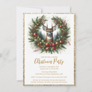 Elegant Rustic Christmas Deer Holiday Party  Invitation