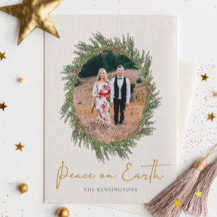 Elegant Rustic Christmas Wreath Holiday Photo Card