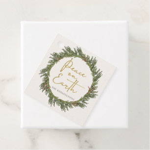 Elegant Rustic Christmas Wreath Peace on Earth Favour Tags