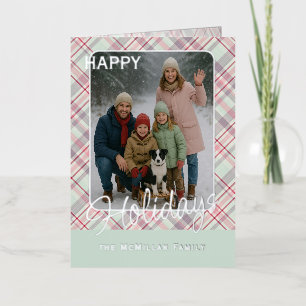 Elegant Rustic Classy Plaid Pattern Gold Foil Holiday Card