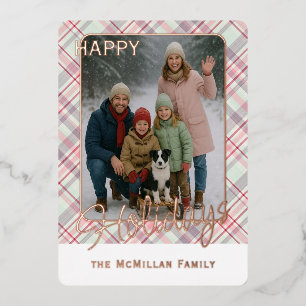 Elegant Rustic Classy Plaid Pattern Gold Foil Holiday Card