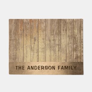 Elegant rustic copper gold wood print custom doormat