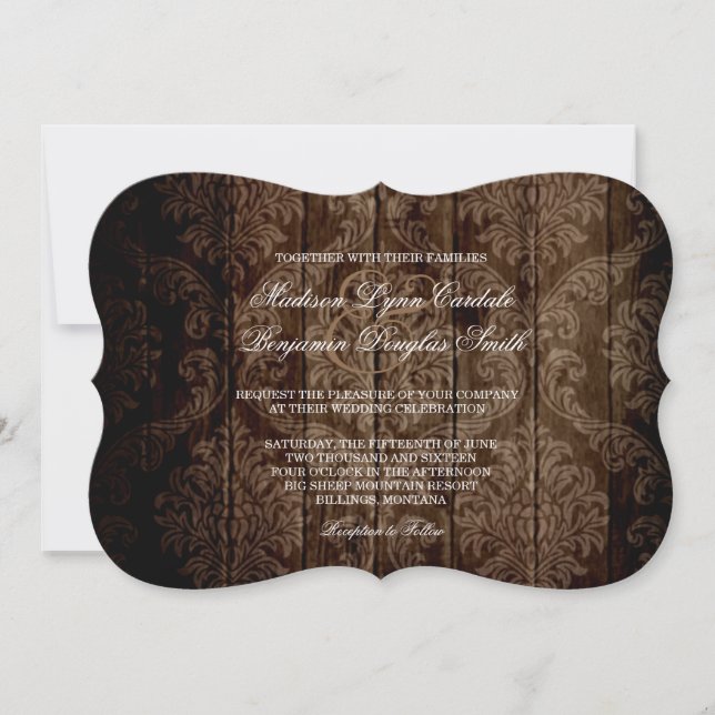 Elegant Rustic Country Damask Wedding Invitations (Front)