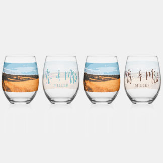Elegant Rustic Country Golden Sunlit Summer Art Stemless Wine Glass