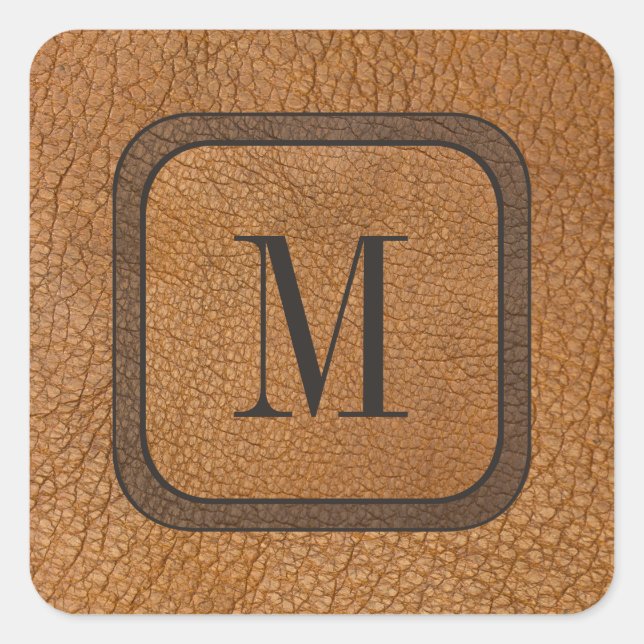 Elegant Rustic Country Vintage Leather Monogram Square Sticker (Front)