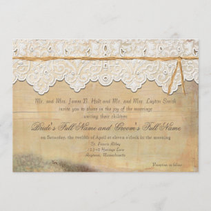 Elegant Rustic Country Western Vintage Lace n Wood Invitation