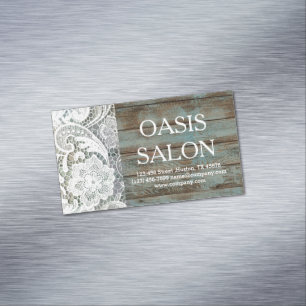 elegant rustic country white lace blue barn wood 	Magnetic business card