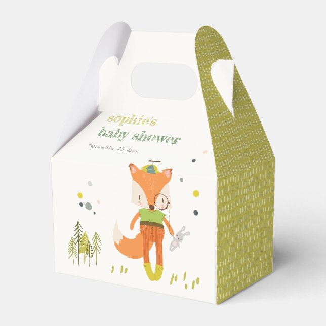 Elegant Rustic Cute Woodland Fun Fox Baby Shower Favor Box (Back Side)