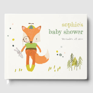 Elegant Rustic Cute Woodland Fun Fox Baby Shower Guest Book