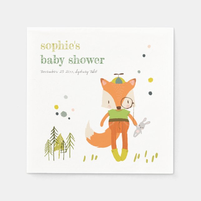Elegant Rustic Cute Woodland Fun Fox Baby Shower Napkin (Front)