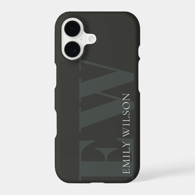 Elegant Rustic Dark Dusky Green Black Monogram (Back)