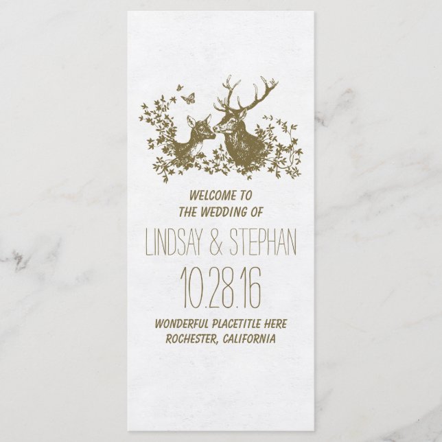 Elegant rustic deer wedding programs (Front)