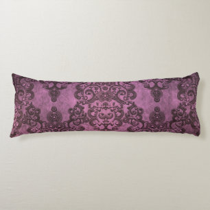 Elegant Rustic Distressed Purple Damask Pattern Body Pillow
