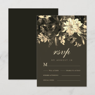 Elegant Rustic Dried Floral Chocolate Brown RSVP Card