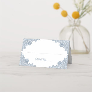 Elegant Rustic Dusty Blue Floral Lace Wedding Place Card