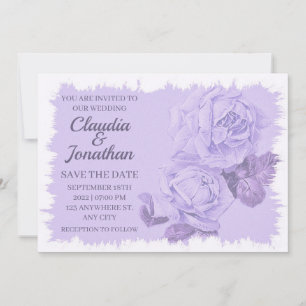 Elegant rustic dusty blue roses floral wedding  invitation