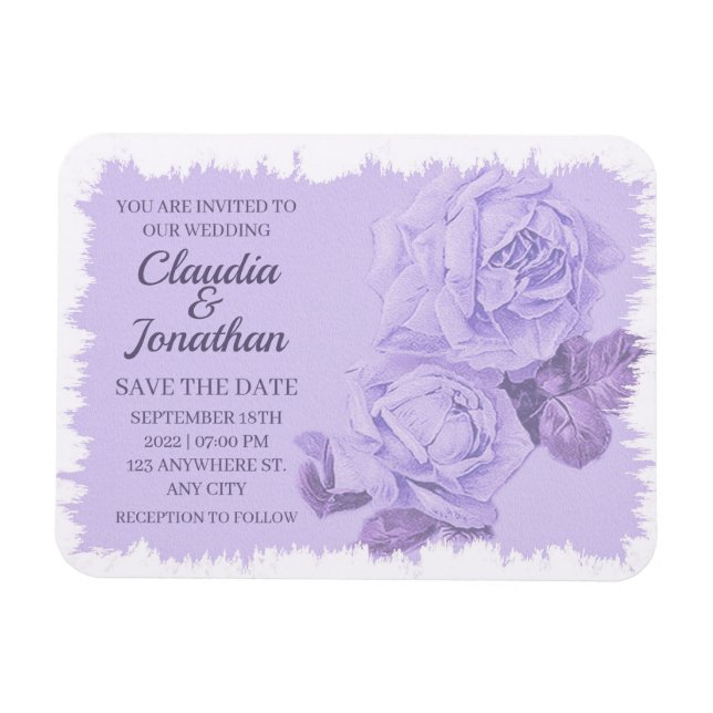 Elegant rustic dusty blue roses floral wedding magnet (Horizontal)
