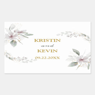 Elegant Rustic Dusty White flowers watercolor Gold Sticker