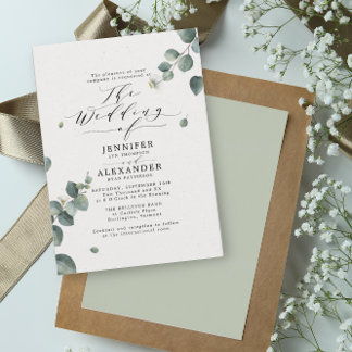 Elegant Rustic Eucalyptus Calligraphy Wedding Invitation