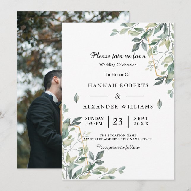 Elegant Rustic Eucalyptus Leaves Greenery Wedding Invitation (Front/Back)