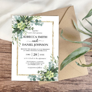 Elegant Rustic Eucalyptus Leaves Greenery Wedding Invitation