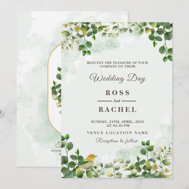 Elegant Rustic Eucalyptus Leaves Greenery Wedding  Invitation (Front/Back)