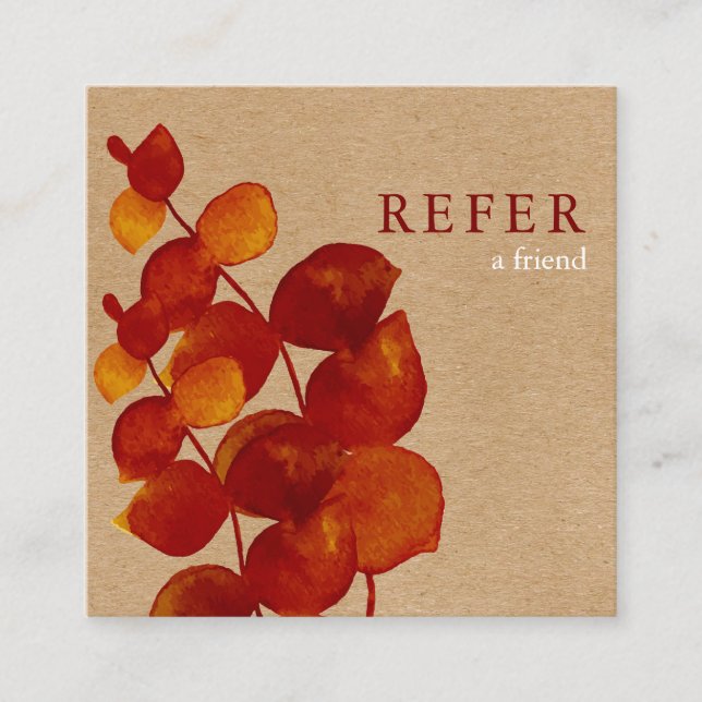 Elegant Rustic Eucalyptus Leaves Referral Card (Front)