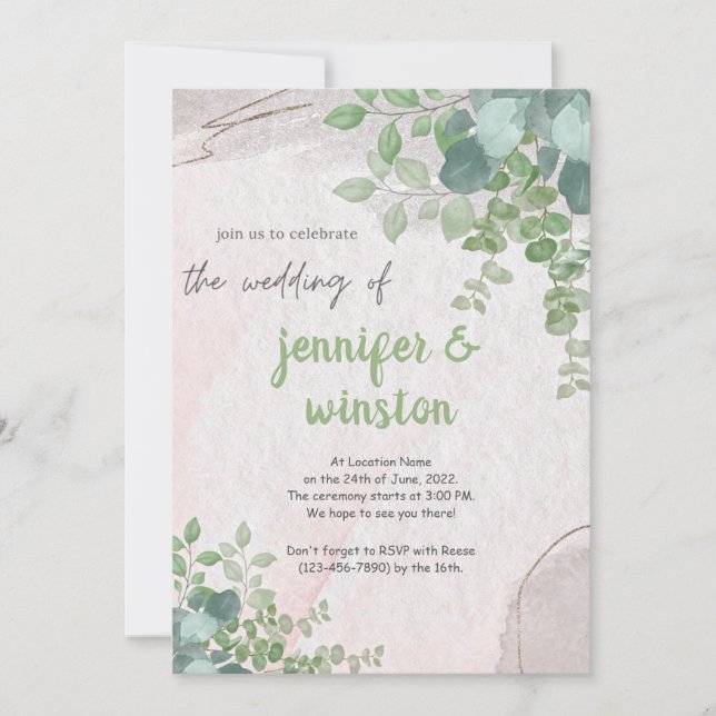 Elegant Rustic Eucalyptus Leaves Wedding Save The Date (Front)