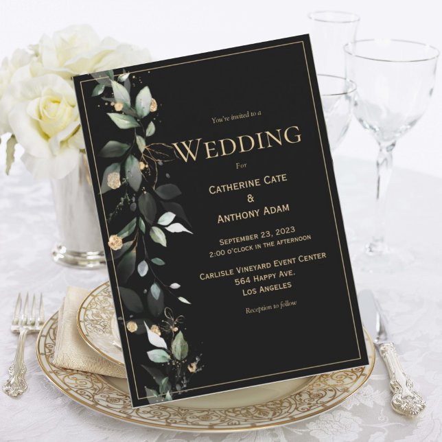 Elegant Rustic Eucalyptus Pastel Black Wedding Invitation (Creator Uploaded)