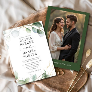 Elegant Rustic Eucalyptus Photo Greenery Wedding Invitation