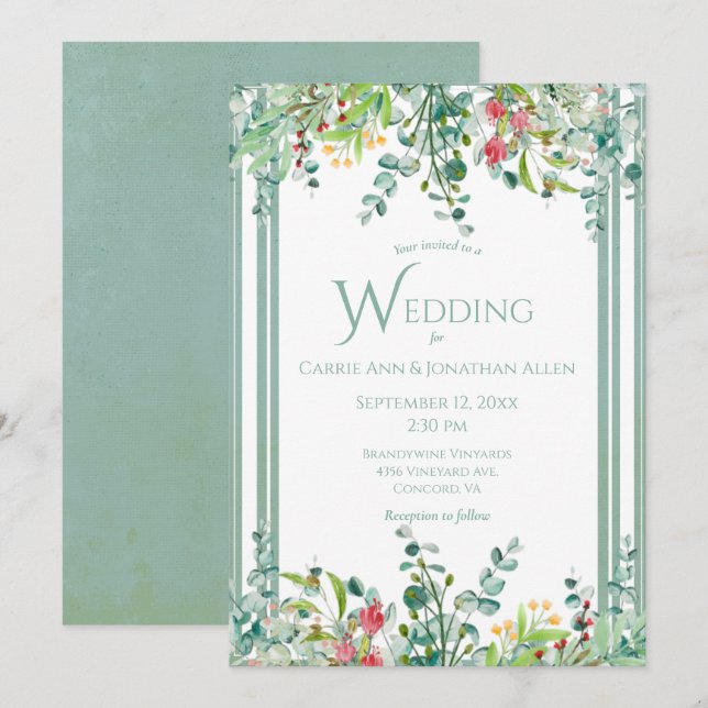 Elegant Rustic Eucalyptus Watercolor Wedding Invit Invitation (Front/Back)