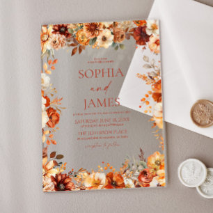 Elegant Rustic Fall Autumn Floral Wedding Acrylic Invitations