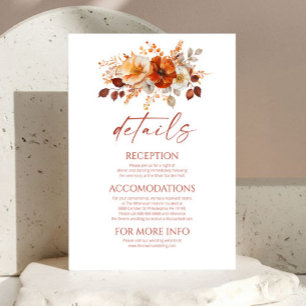 Elegant Rustic Fall Autumn Floral Wedding Details Enclosure Card