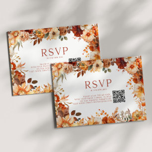 Elegant Rustic Fall Autumn Floral Wedding QR Code RSVP Card