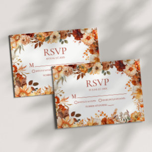 Elegant Rustic Fall Autumn Floral Wedding RSVP Card