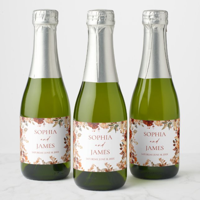 Elegant Rustic Fall Autumn Floral Wedding Sparkling Wine Label (Bottles)