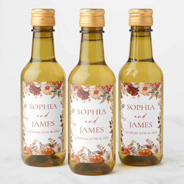 Elegant Rustic Fall Autumn Floral Wedding Wine Label (Bottles)