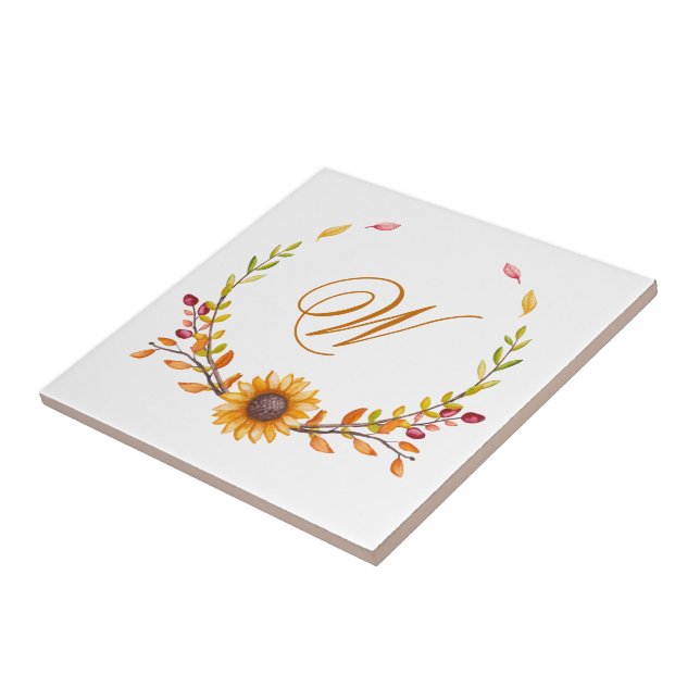 Elegant Rustic Fall Floral Bouquet Monogram Tile (Side)