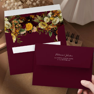 Elegant rustic fall floral personalized wedding en envelope