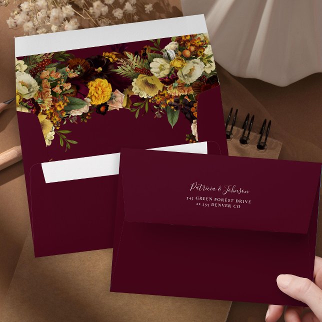 Elegant rustic fall floral personalized wedding en envelope (Creator Uploaded)
