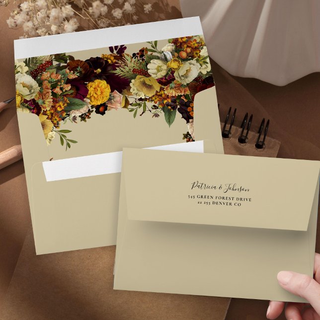Elegant rustic fall floral personalized wedding envelope (Creator Uploaded)