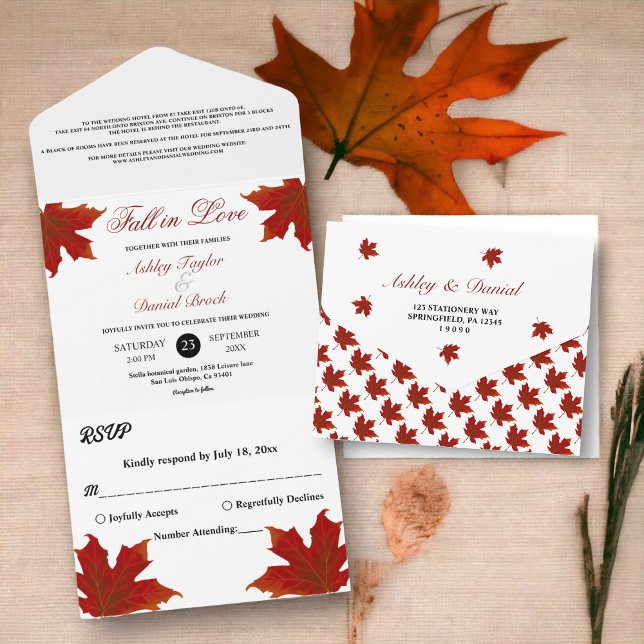 Elegant Rustic Fall in Love Romantic Fall Wedding All In One Invitation (Creator Uploaded)