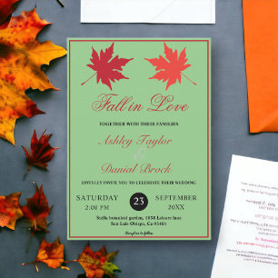 Elegant Rustic Fall Leaves Boho Sage Fall Wedding Invitation