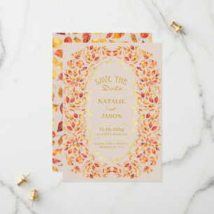 Elegant Rustic Fall Leaves Boho Wedding Save The Date