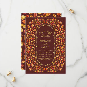 Elegant Rustic Fall Leaves Boho Wedding Save The Date