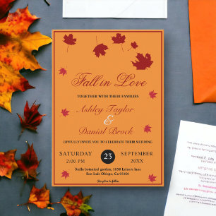 Elegant Rustic Fall Leaves Orange Fall Wedding Invitation