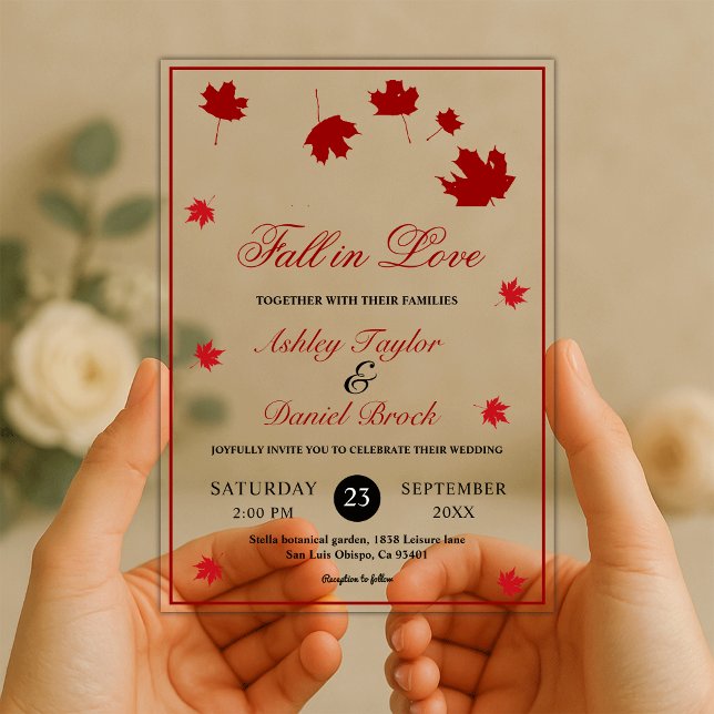Elegant Rustic Fall Leaves Romantic Autumn Wedding Acrylic Invitations (Creator Uploaded)