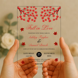 Elegant Rustic Fall Red Leaves Boho Autumn Wedding Acrylic Invitations